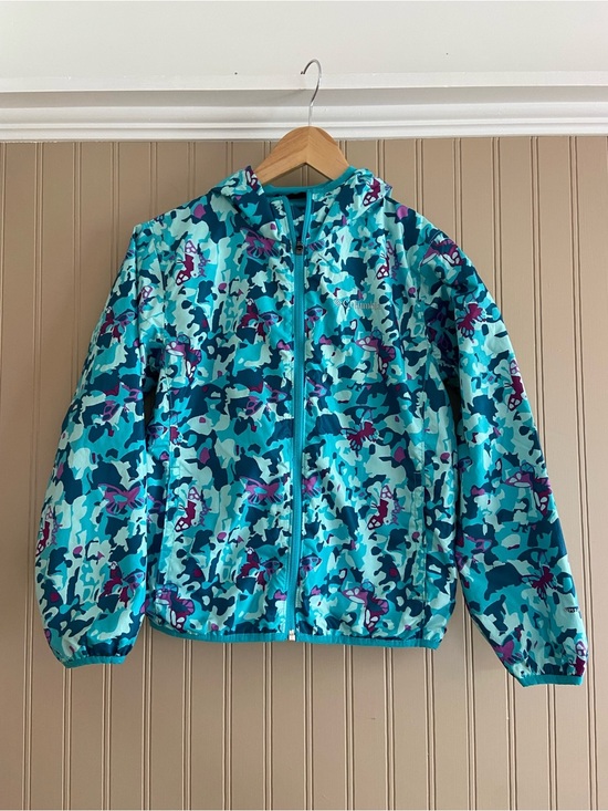Columbia Other - Columbia children's hooded Windbreaker Turquoise Butterfly Jacket Size 10